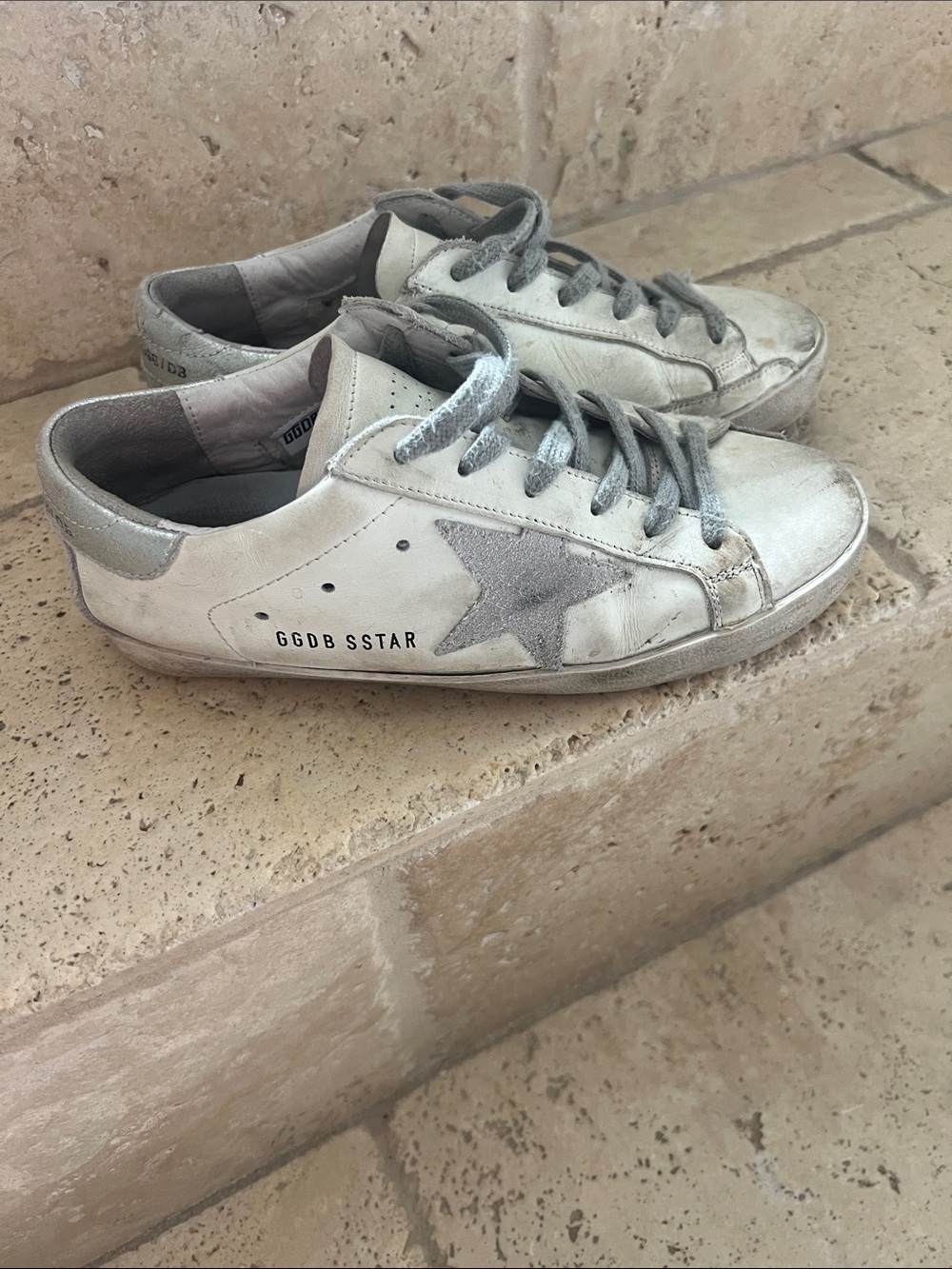 Golden Goose White and Gray Superstar Sneakers - Picture 1 of 3